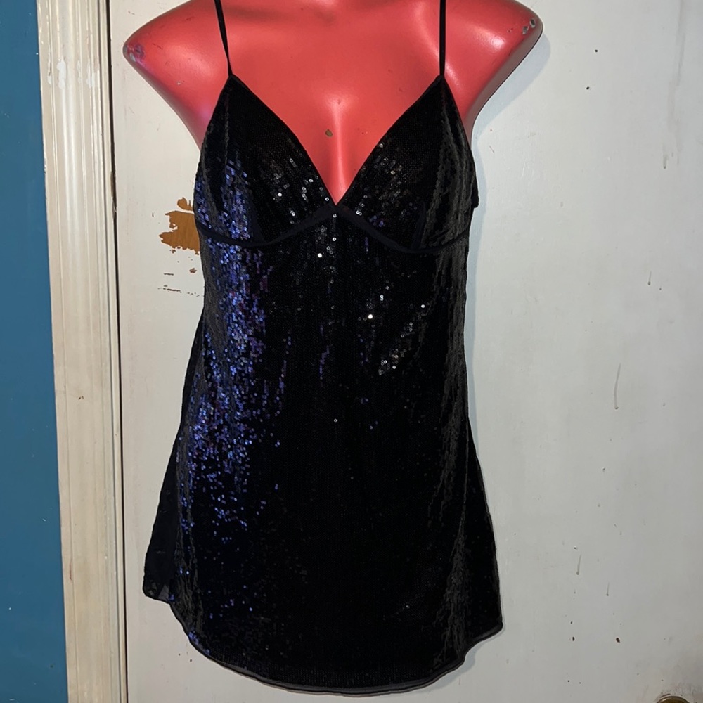 Victoria’s Secret Sequin Slip Dress. The Lacie by VS. Black Sequins and Lace